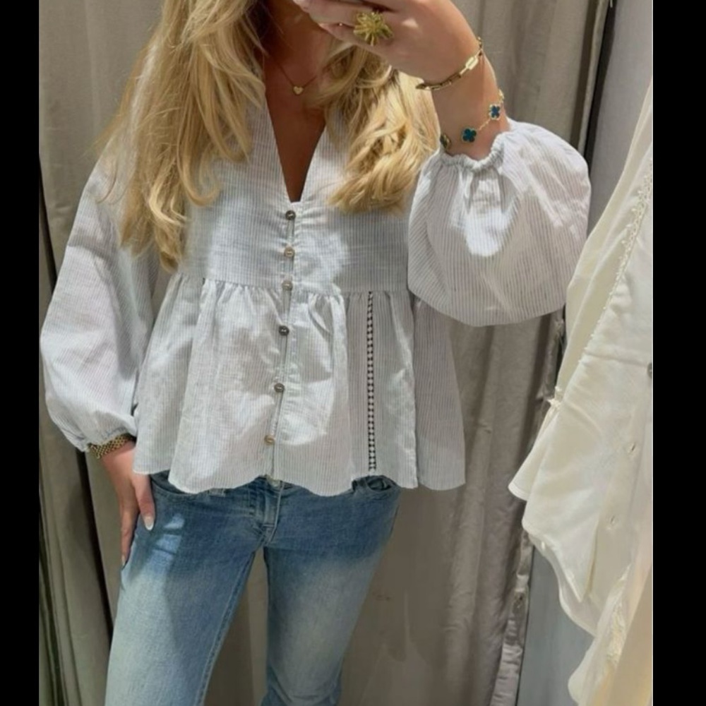 Zara Blue and White Striped Shirt